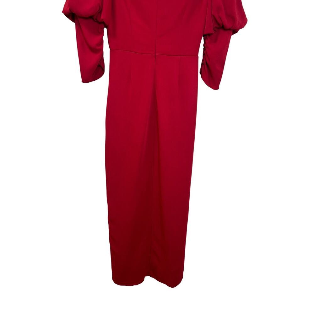 SELF-PORTRAIT, Crepe Midi Dress Puff Sleeve Side-Split Stretch Red SZ 0 US, 4 UK - Picture 8 of 14